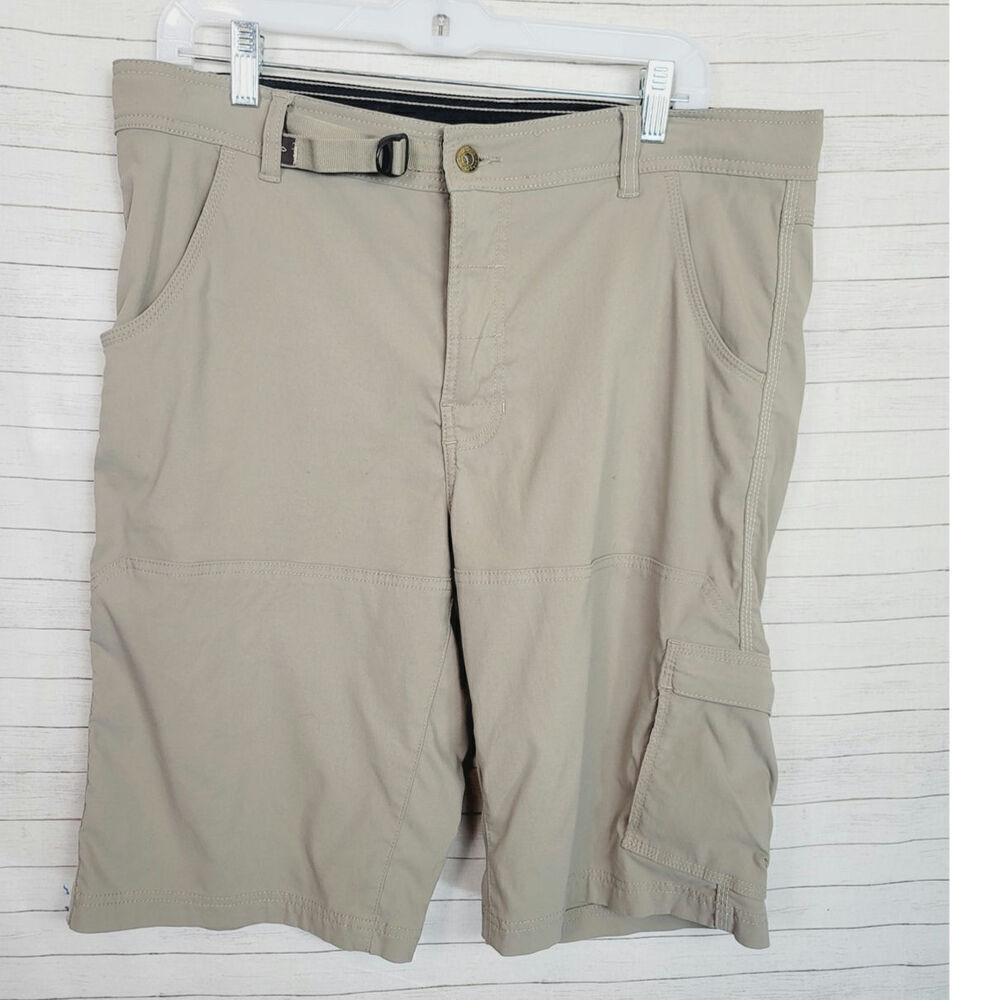 Prana Born From the Experience Khaki Belted Cargo Nylon Shorts, sz Large